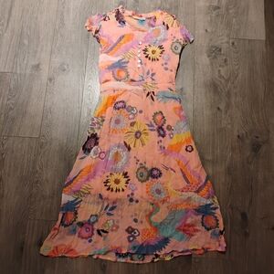 Banjanan Peach and Multicolor Floral Midi Dress